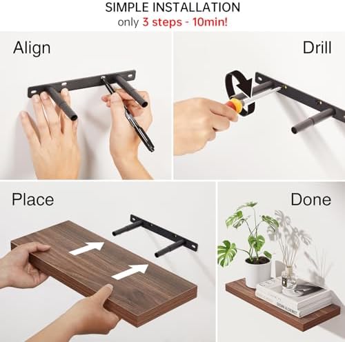 BAYKA Walnut-Like Floating Shelves 15.7in, 3 Pack, Wall Mounted Wall Decor