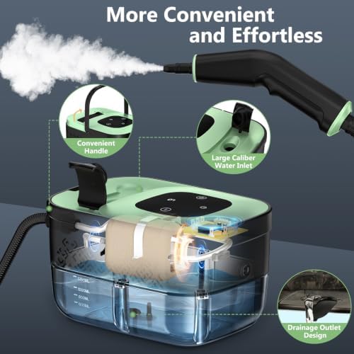 Steam Cleaner, Portable Steamer for Cleaning with 16pcs Accessories, 6-Level Adjustable and 15s Heat-Up, Handheld Steam Cleaner for Home, Tile, Dirt, Grout, Grease, Car Detailing, Light Green