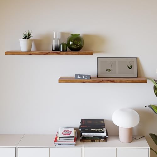 BATODA Set of 2 Pcs 36" Wood Floating Shelves, Rustic Wooden Storage Shelf