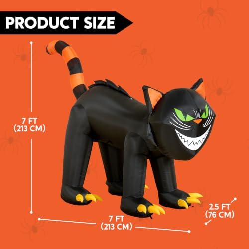 Joiedomi 7 ft Halloween Inflatables Outdoor Decoration, Blow Up Black Cat Inflatable with Moving Head & Green Eyes, Halloween Blow Ups Yard Decoration with LED Lights for Party Lawn Garden Decor