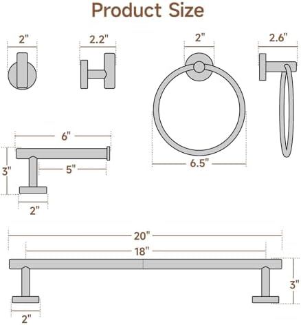USHOWER 4PCS Brushed Nickel Bathroom Accessories Set, 18-Inch Towel Bar Set