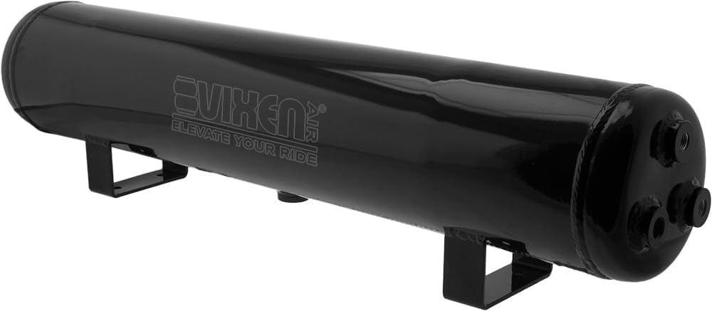 Vixen Air 4 Gallon Aluminum Air Tank 200 PSI, 7 Ports Kit Black VXT4100AB For Air Suspension, Air Ride, Bag, Train Horn | Kit Includes Mounting Hardware