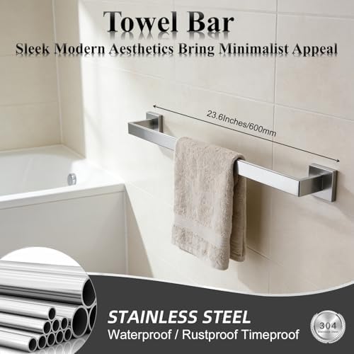 Bathroom Hardware Set 15 Piece Brush Nickel Bathroom Accessories Set SUS304 Towel Bar Set Includes 3 Towel Bar 24 Inch+3 Towel Holder+3 Toilet Paper Holder+6 Towel Hooks (15, Brushed Nickel)