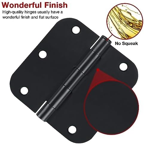 Rounded Door Hinges 3-1/2" x 3.5 Inch, 5/8 Radius, Matte Black 3 ½" 36 Pack No