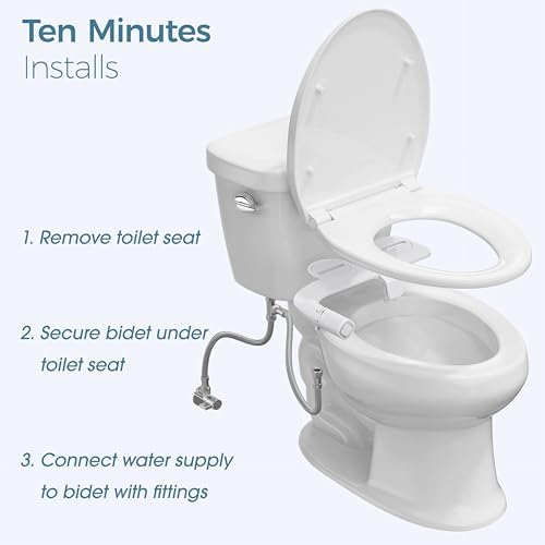 BIGCOW Ultra-Slim Bidet Attachment for Toilet - Dual Nozzle (Frontal & Rear Wash) with Adjustable Cold Water Pressure and Stainless Steel Inlet - Hygienic Solution for Fresh Cleanliness, Silver 1 Pcs