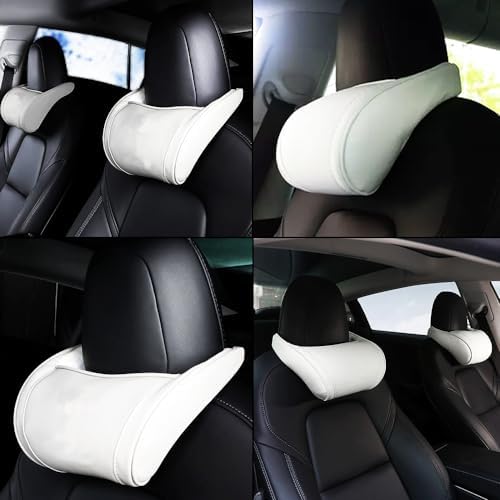 Car Headrest Neck Pillow Support Memory Foam Ergonomic Design Accessory for Driving Seat Fatigue Relief Compatible with Model S X 3 Y & Cybertruck - 2 Pieces