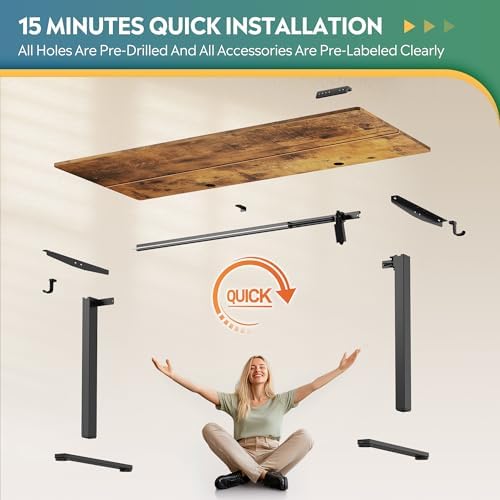 DEVAISE 63 Inch Standing Desk with Split Top, Computer Desk, Rustic Brown