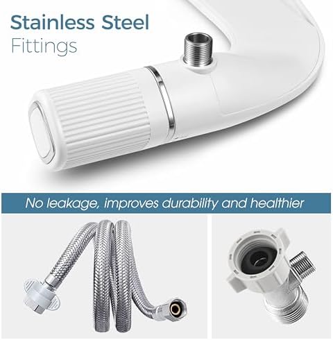 BIGCOW Ultra-Slim Bidet Attachment for Toilet - Dual Nozzle (Frontal & Rear Wash) with Adjustable Cold Water Pressure and Stainless Steel Inlet - Hygienic Solution for Fresh Cleanliness, Silver 1 Pcs