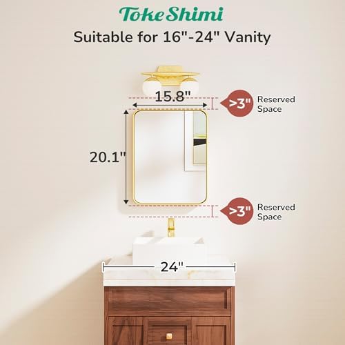 TokeShimi 16x20 Brushed Gold Bathroom Mirror,Vanity Mirror Bathroom Wall with Tempered Glass,Modern Metal Framed Mirror with Aluminum Frame(Horizontal/Vertical)