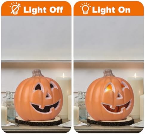 11" Jack O Lantern Halloween Pumpkin Lantern Light Up Pumpkin Decorations Lighted Pumpkin with LED Bulb Indoor/Outdoor Pumpkin Decoration