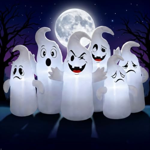 8FT Long Halloween Inflatable 6 Cute Ghosts, LED Yard Decoration
