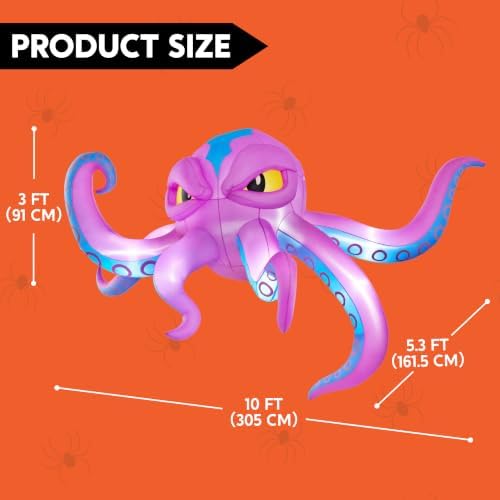 JOYIN 10FT Long Halloween Inflatable Rooftop Octopus Decoration with Built-in LED Lights, Self-Inflating Blow Up Octopus for Outdoor Yard Lawn Garden House Patio Porch, Spooky Glowing Halloween Decor