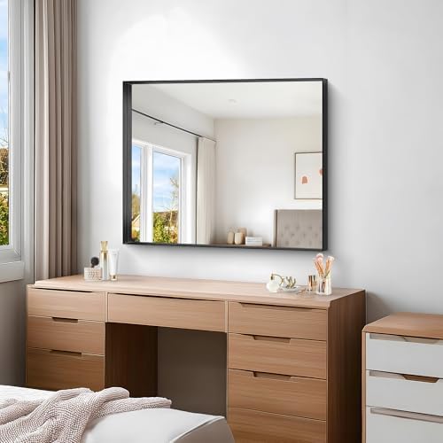 Black Bathroom Mirror, 30x36 Inch Rectangular Framed Mirror, Large Wall Mounted Bathroom Vanity Mirror Over Sink for Bedroom,Restroom, Living Room, Hangs Vertically or Horizontally
