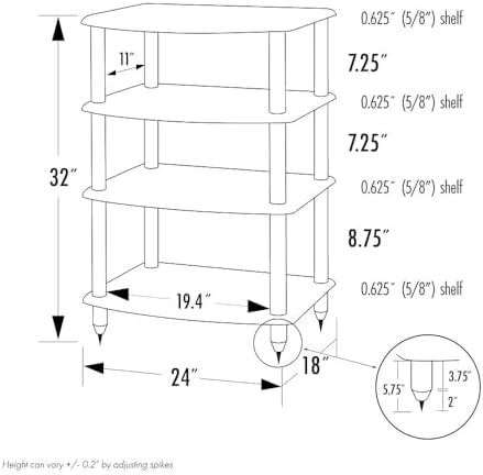 Pangea Audio Vulcan Four Shelf Audio Rack, Media Stand, and Components Cabinet 4 Shelf Black