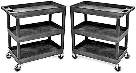 Tubstr 3-Tier Rolling Utility Cart with Wheels | Durable Tool Cart with Locking Wheels (32 x 18) (Black 2-Pack)