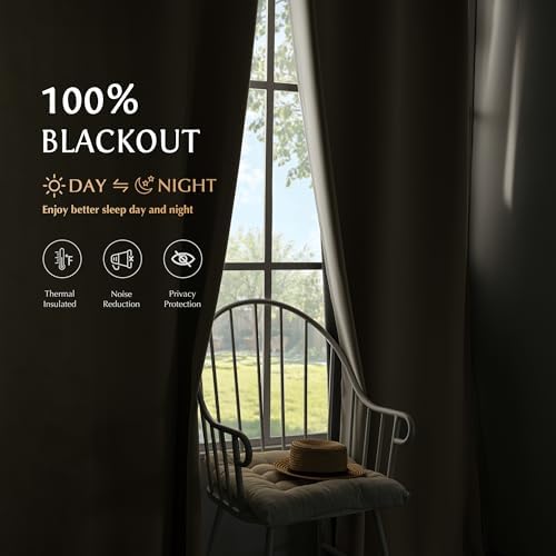 Beauoop Cream 100% Blackout Curtains for Bedroom Living Room 52x54 2 Panels