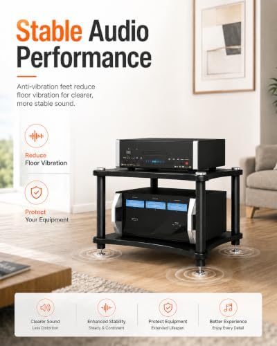 Heavy Duty 2-Tier AV Media Stand, 176 lb Load Capacity, Black