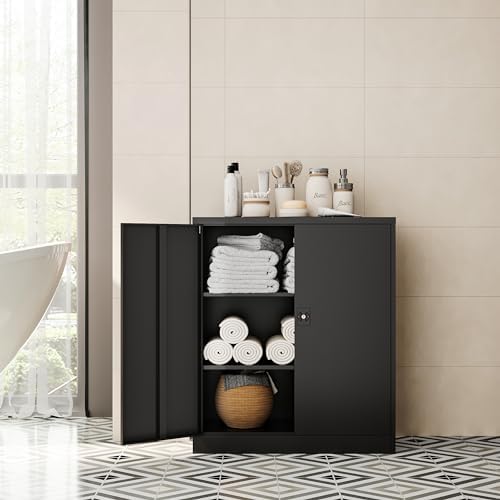 Fesbos Metal Storage Cabinet-36” Tall Steel File Cabinets with Lockable Doors and Adjustable Shelves-Black Steel Storage Cabinet for Home Office, School, Garage