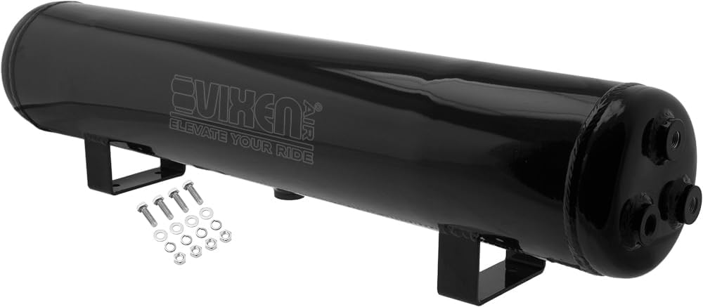 Vixen Air 4 Gallon Aluminum Air Tank 200 PSI, 7 Ports Kit Black VXT4100AB For Air Suspension, Air Ride, Bag, Train Horn | Kit Includes Mounting Hardware