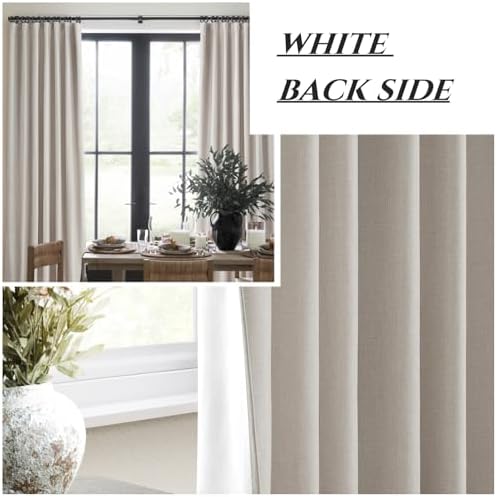 QJmydeco 100% Blackout Curtains 45 Inches Long 2 Panels Set, Short Linen Heat Blocking Drapes 46 Inch Small Window Decor for Kitchen Bedroom Bathroom Thermal Insulated Textured Look Hook Belt