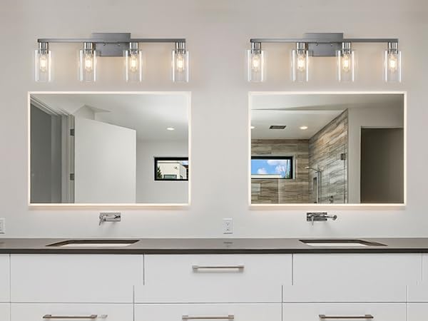 SOPEAS 4 Light Bathroom Light Fixtures, Brushed Nickel Modern Bathroom Vanity