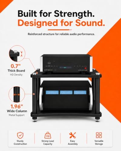 Heavy Duty 2-Tier AV Media Stand, 176 lb Load Capacity, Black