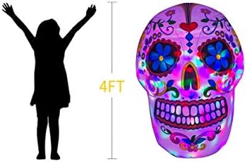 AJY 4 Feet Colorful Skull Halloween Inflatable Built-in LED Lights