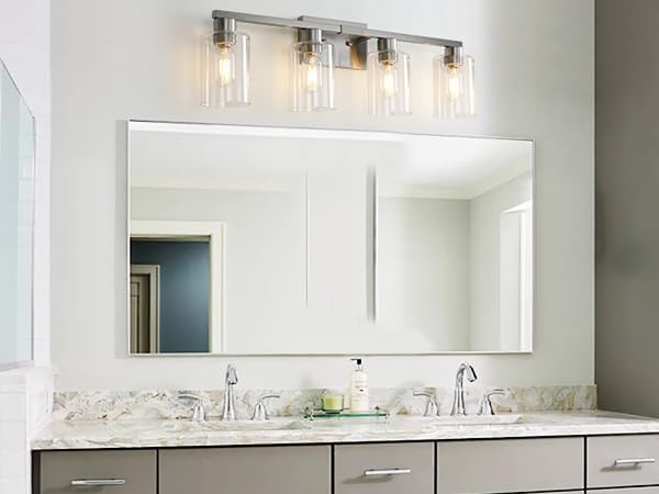 SOPEAS 4 Light Bathroom Light Fixtures, Brushed Nickel Modern Bathroom Vanity