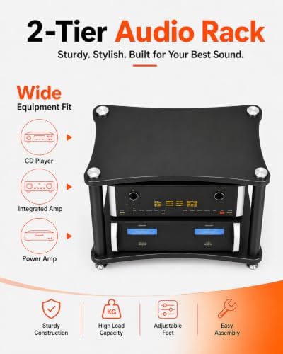 Heavy Duty 2-Tier AV Media Stand, 176 lb Load Capacity, Black