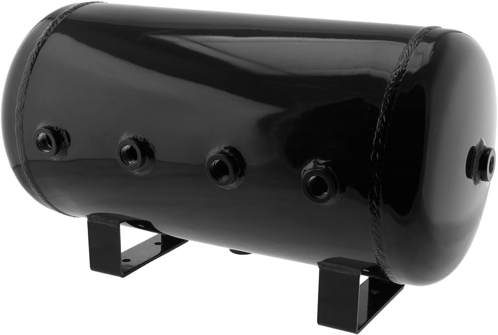 Vixen Air 6 Gallon Aluminum Air Tank 200 PSI, 9 Ports Kit Black VXT5200AB For Air Suspension, Air Ride, Bag, Train Horn | Kit Includes Mounting Hardware