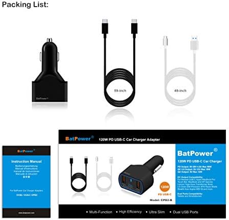 batpower high power delivery 120w usb-c laptop car showing dimensions