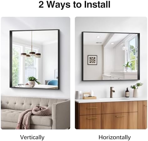 Black Bathroom Mirror, 30x36 Inch Rectangular Framed Mirror, Large Wall Mounted Bathroom Vanity Mirror Over Sink for Bedroom,Restroom, Living Room, Hangs Vertically or Horizontally