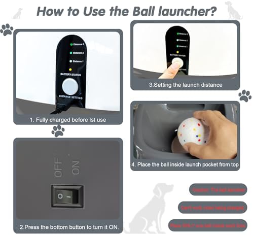MEKAPLE Automatic Dog Ball Launcher, Upgraded Interactive Dog Balls Thrower with 3 Distance 29Ft-79Ft, Remote Control Ball Launcher for Medium&Large Dogs, 5 Etpu Balls Included (Silver Grey