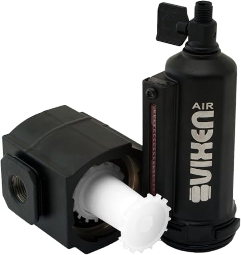 Vixen Air 3/8" NPT Aluminum Air Filter/Water Trap/Separator for Air Ride/Suspension/Air Tools w/Remote Drain Kit Black VXF3938BR