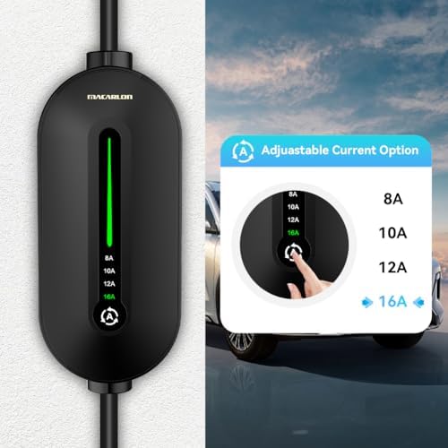 8-16A Adjustable Level 1&2 EV Charger, 110V-240V, IP66 Waterproof, Black