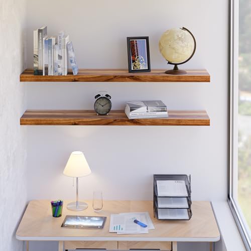 BATODA Set of 2 Pcs 36" Wood Floating Shelves, Rustic Wooden Storage Shelf
