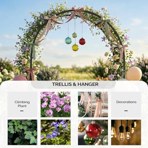 VINGLI Garden Arbor, 7.6ft Arch Trellis for Climbing Plants, Metal Garden Arbor with Flat Base, for Wedding, Entryway, Courtyard, Arch for Halloween, Christmas