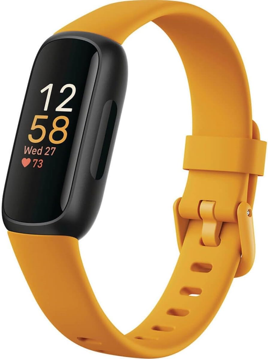 Fitbit Inspire 3 Health &-Fitness-Tracker with Stress Management, Workout Intensity, Sleep Tracking, 24/7 Heart Rate and More, Morning Glow/Black, One Size (S & L Bands Included) (Renewed)