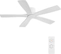 WINGBO 54" Flush Mount DC Ceiling Fans Without Lights, 5 Carved Solid Wood