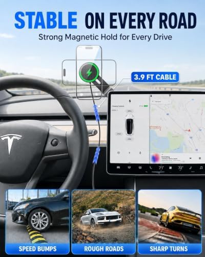 Tesla Phone Mount Charger: 15W Wireless Car Phone Holder (Black