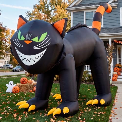 Joiedomi 7 ft Halloween Inflatables Outdoor Decoration, Blow Up Black Cat Inflatable with Moving Head & Green Eyes, Halloween Blow Ups Yard Decoration with LED Lights for Party Lawn Garden Decor