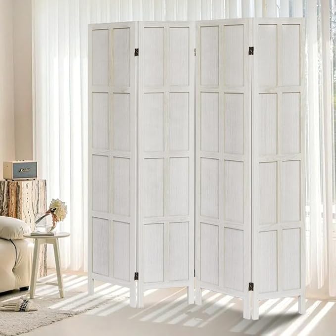 ALeesing 4 Panel Room Divider, 5.6Ft Wood Room Dividers and Folding Privacy