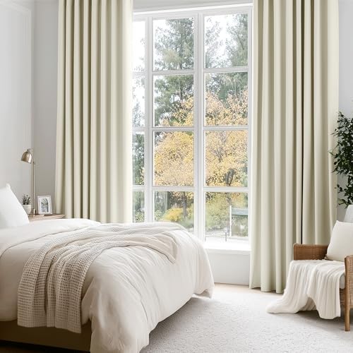 Beauoop Cream 100% Blackout Curtains for Bedroom Living Room 52x54 2 Panels