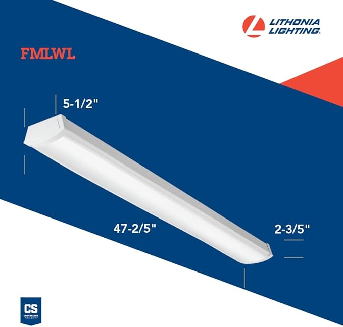 Lithonia Lighting 4 Foot LED Light Fixture, Low-Profile LED Wraparound Flush