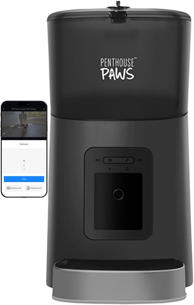 Penthouse Paws Smart HD Automatic Pet Feeder, 6L Dry Food Capacity, 1080p Camera