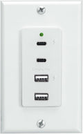 Magnadyne Wall Mount USB-C & USB-A Charging Ports for RV & Vehicle Use, New Model, Includes Wall Plate (White)