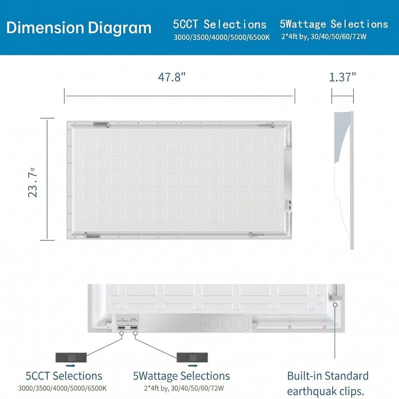72 Pack 2x4 LED Flat Panel Light for Drop Ceiling, 9360lm Selectable 30W/40W/...