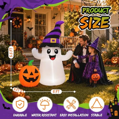 Toiyjofe 5.5FT Halloween Inflatables Ghost with Pumpkin Yard Decoration