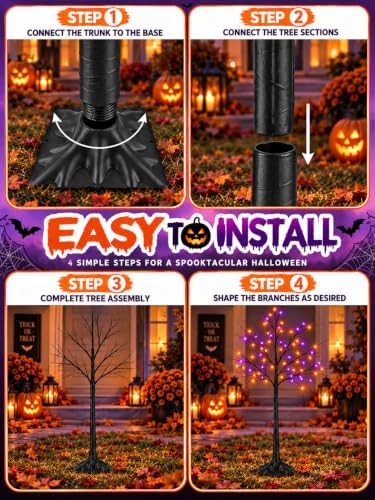 2Pack 5FT 200LED Black Halloween Tree with Purple and Orange Lights