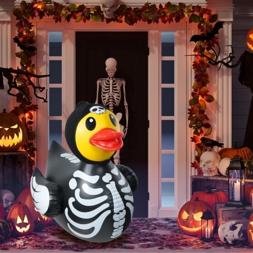 1Pcs 4.6 Feet Halloween Giant Inflatable Duck Outdoor Decorations,Huge Blow Up Yard Yellow Duck with Black Skeleton Bone Cloth Duck Pool Float for Indoor Halloween Party Garden Patio Lawn Decor